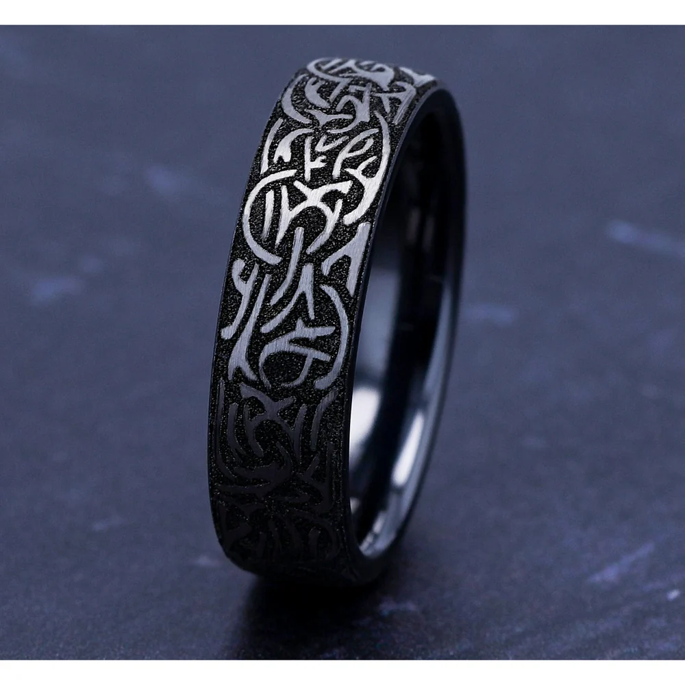 Thors Hammer Men's Wedding Band in 14K Rose Gold and Grey-Black Titanium - 6.5mm Width by Forge - Image 4